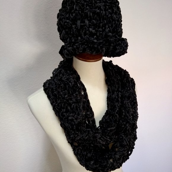 Velvety Hat and Long Infinity Scarf