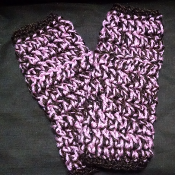 Fingerless Gloves, double yarn, soft. Color: Pink & Brown weave